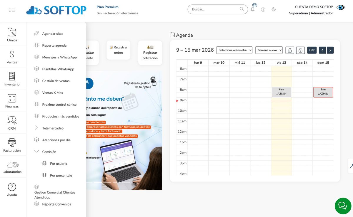 CRM Softop — Gestión de clientes y agenda para ópticas