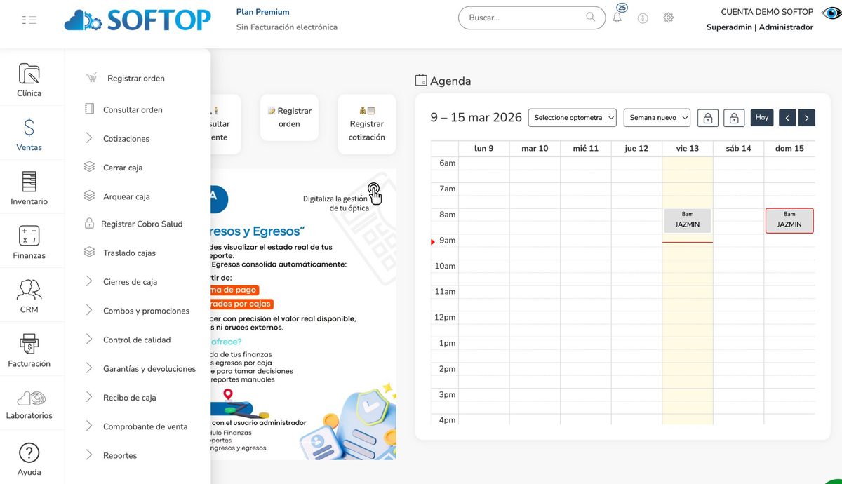 Módulo de Ventas Softop — Cotizaciones, órdenes y punto de venta para ópticas